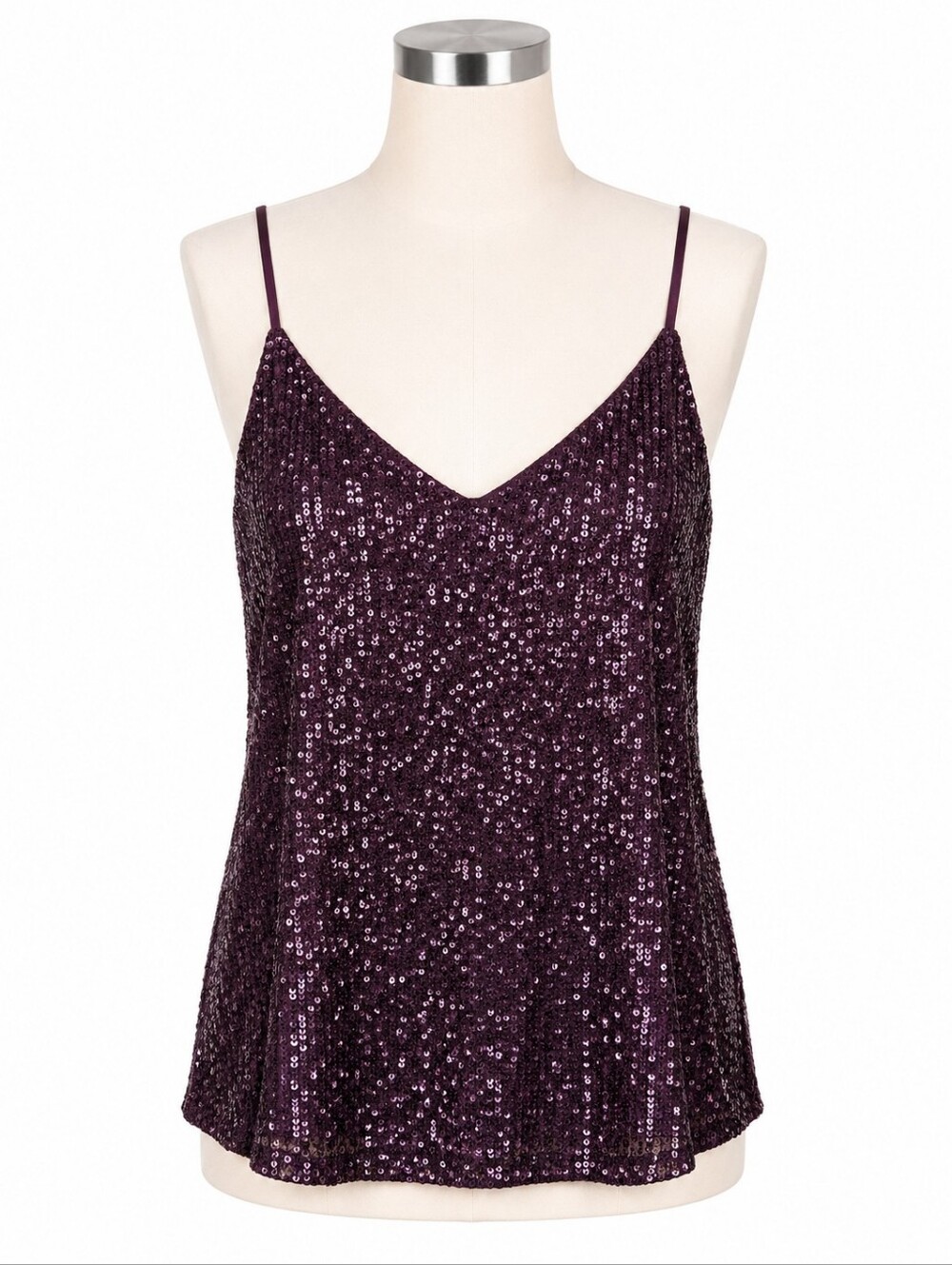Calvin Klein Women's Purple Sequin V-Neck Cami Tank Top Sz L Party Event Wedding